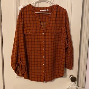 Orange and black plaid dress blouse